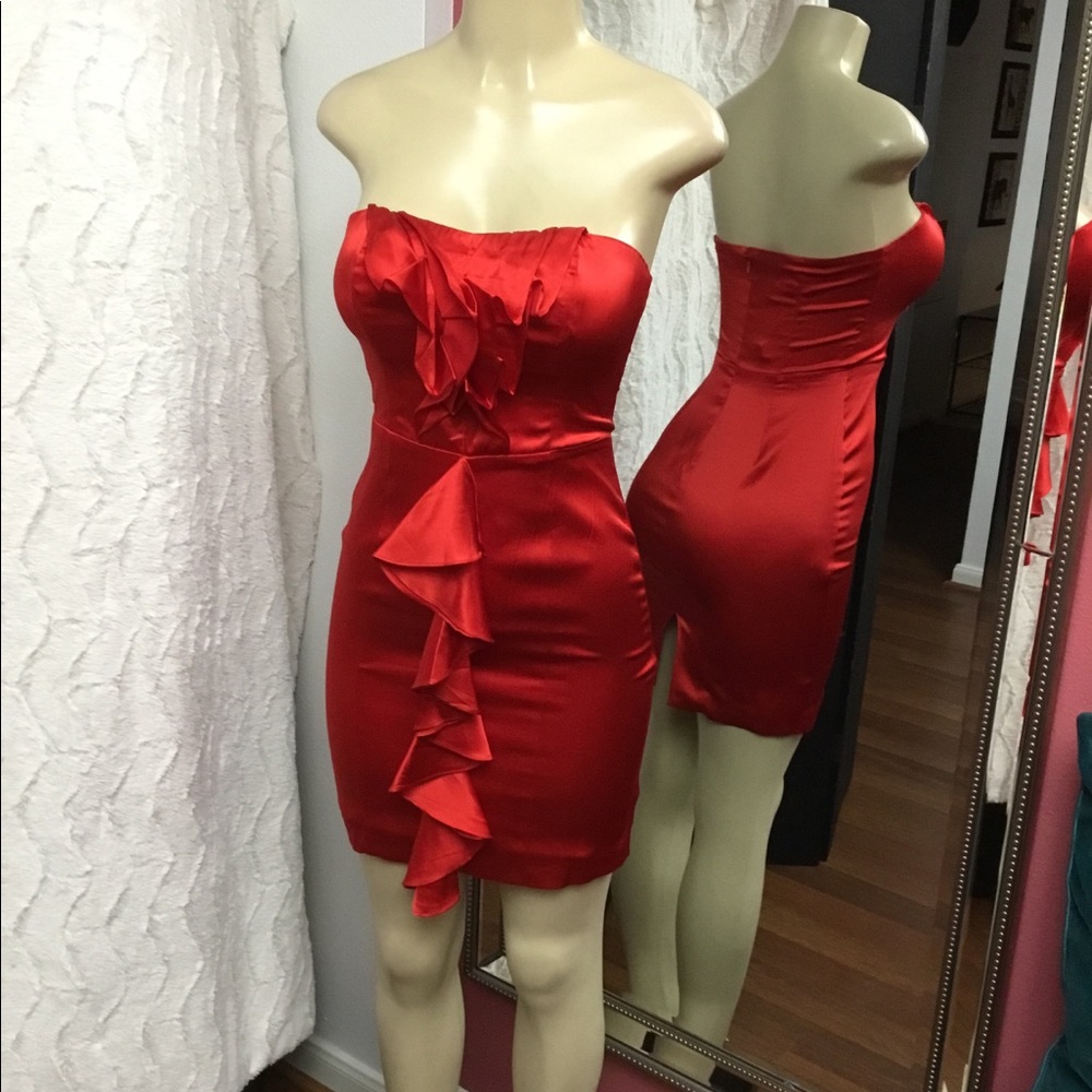 Express Red Ruffle Cocktail Dress